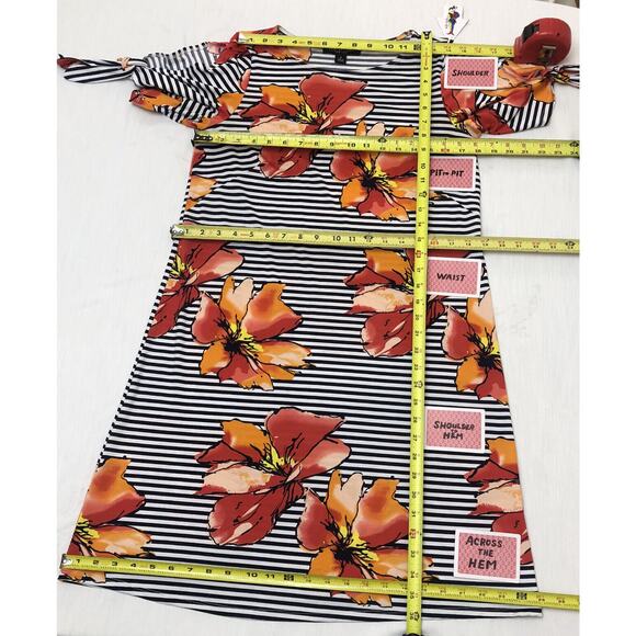 Perceptions Boho Dress Womens 8 Black Floral/Stripe Stretch Lightweight 3/4 SLV - Picture 10 of 10